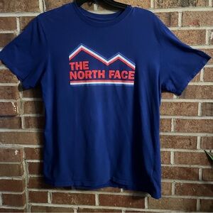 The North Face Men L Blue Graphic Logo Short Sleeve T-Shirt Soft 100% Cotton EUC